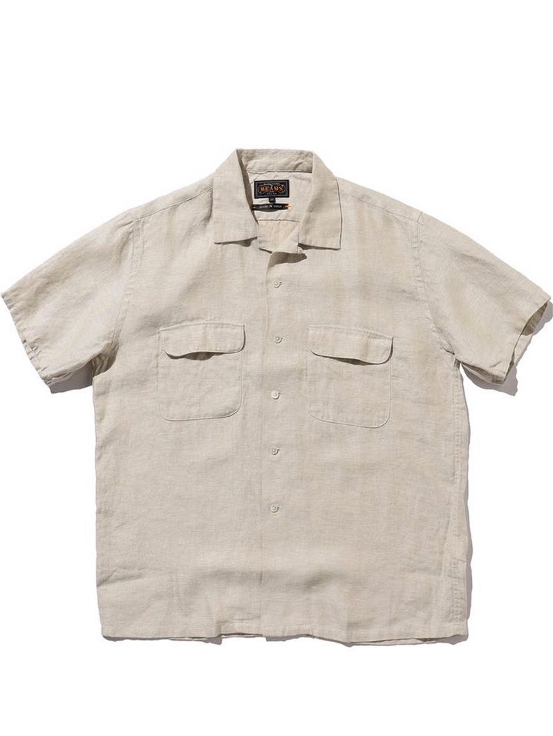 Beams Plus Open Collar Natural Linen Shirt