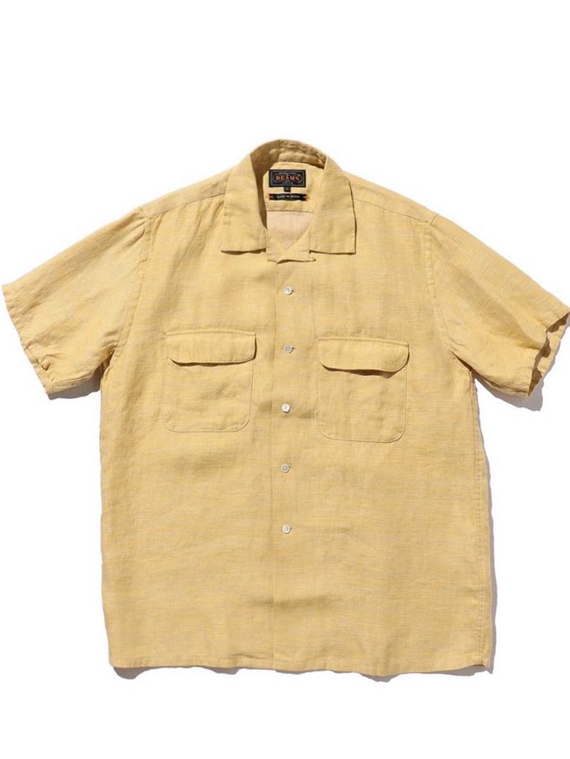 Beams Plus Open Collar Gold Linen Shirt