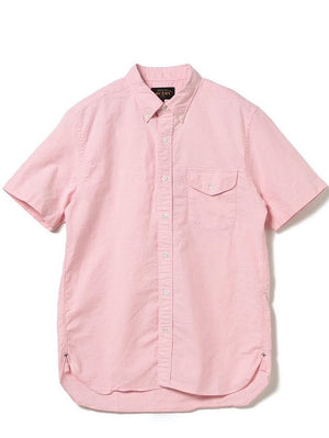 Beams Plus Button Down Pink Short Sleeve Oxford Shirt