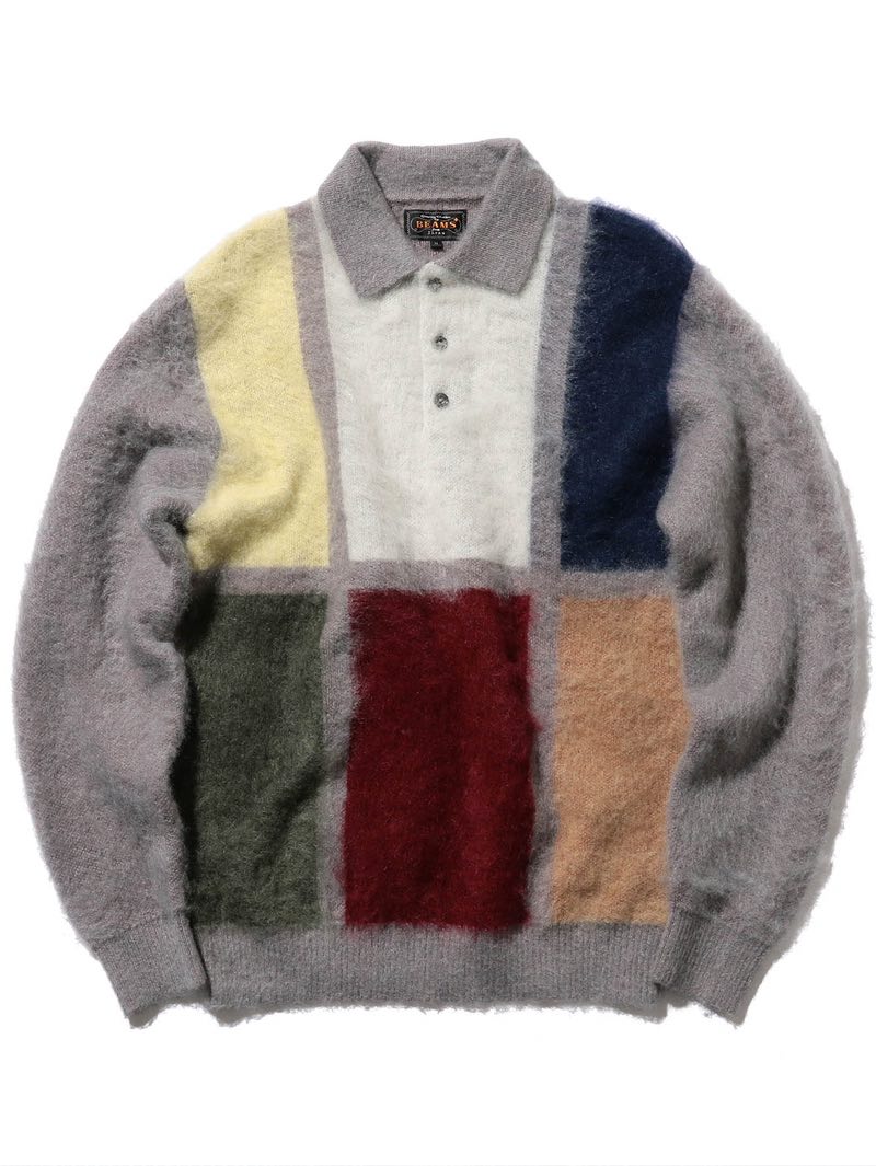 Beams Plus Knit Polo Shaggy Grey