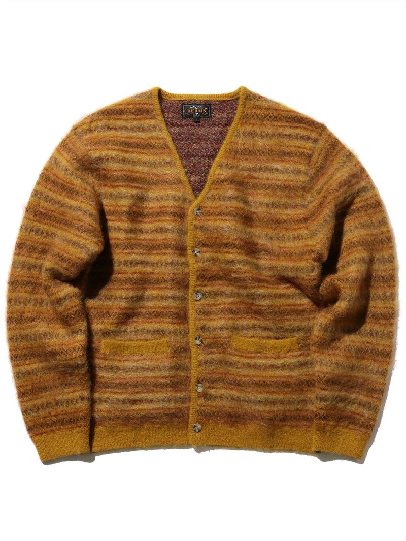 Beams Plus Cardigan Double Jacquard Fair Isle Mustard