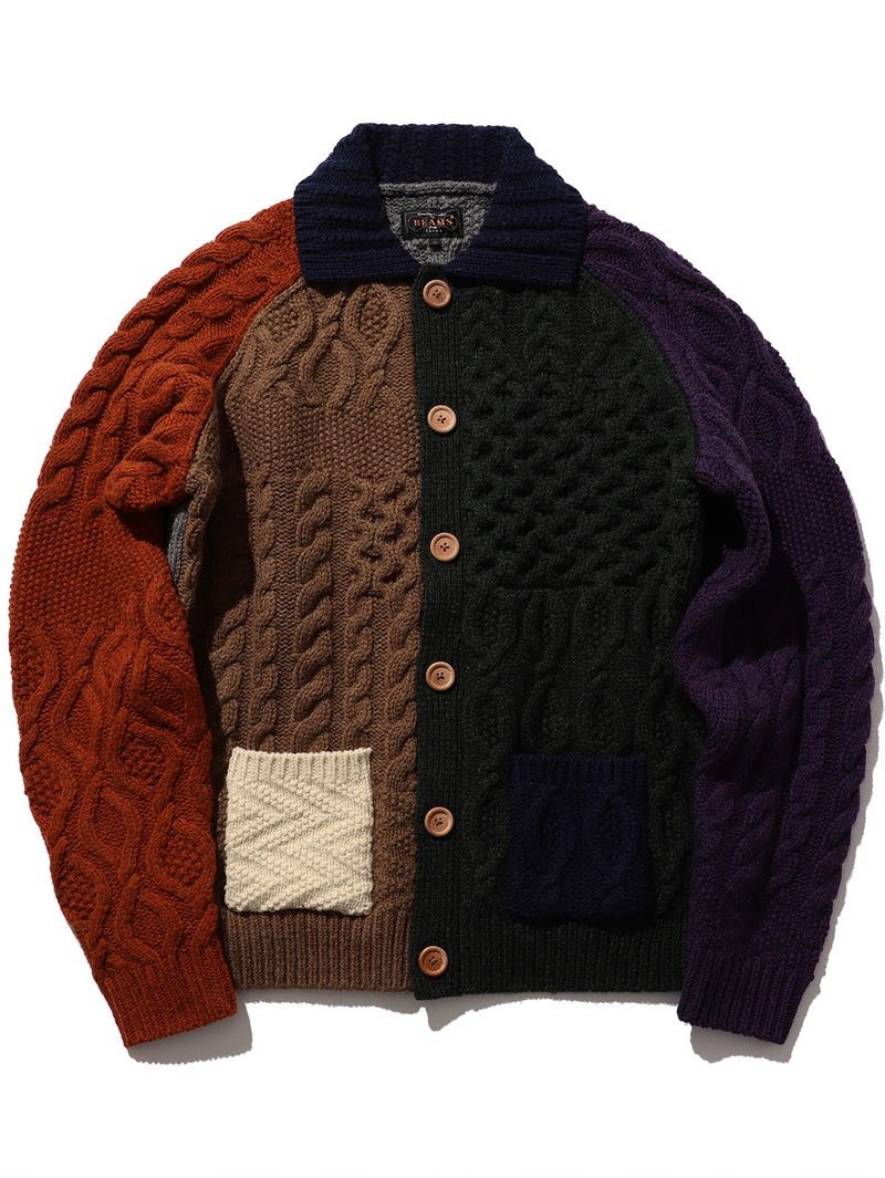 Beams Plus Cardigan Alan Patchwork