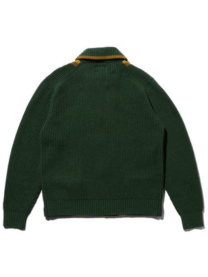 Beams Plus Full Zip Shaw Collar Knit Olive