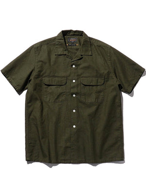 Beams Plus Open Collar Linen Panama Olive