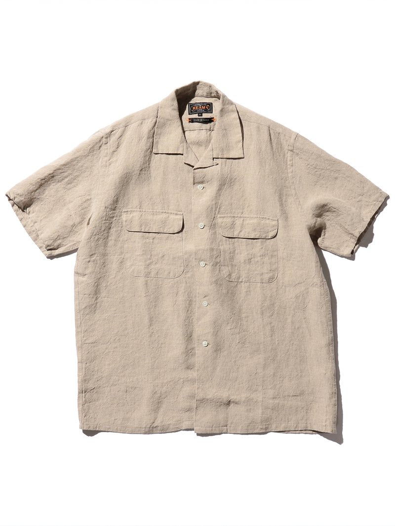 Beams Plus Beige Open Collar Linen Shirt