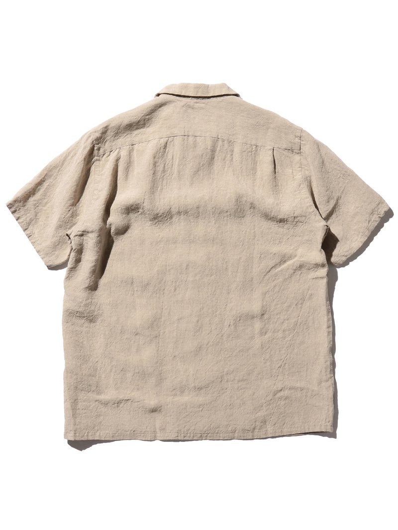 Beams Plus Beige Open Collar Linen Shirt