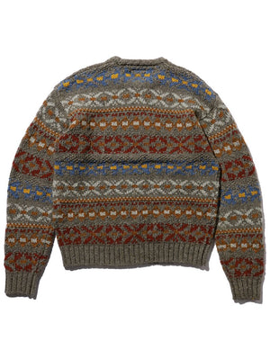 Beams Plus Crew Fair Isle Pattern 3G Olive