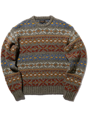 Beams Plus Crew Fair Isle Pattern 3G Olive