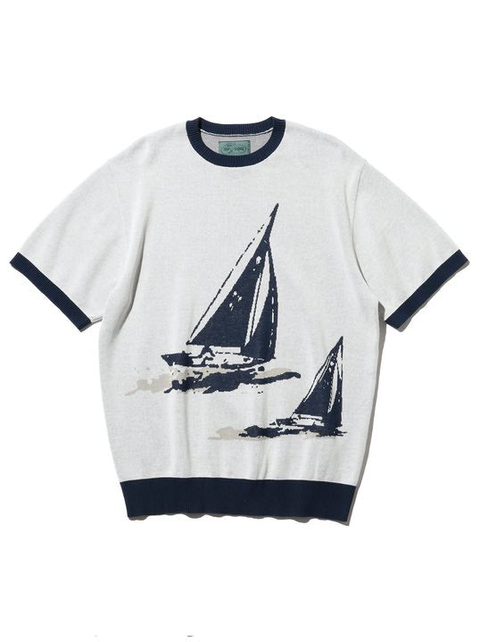 Beams Plus X Topsider White Knit Tee Box Jacquard