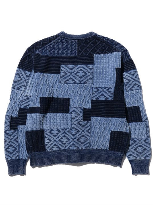 Beams Plus Cardigan Indigo Patchwork Like Jacquard - Mildblend