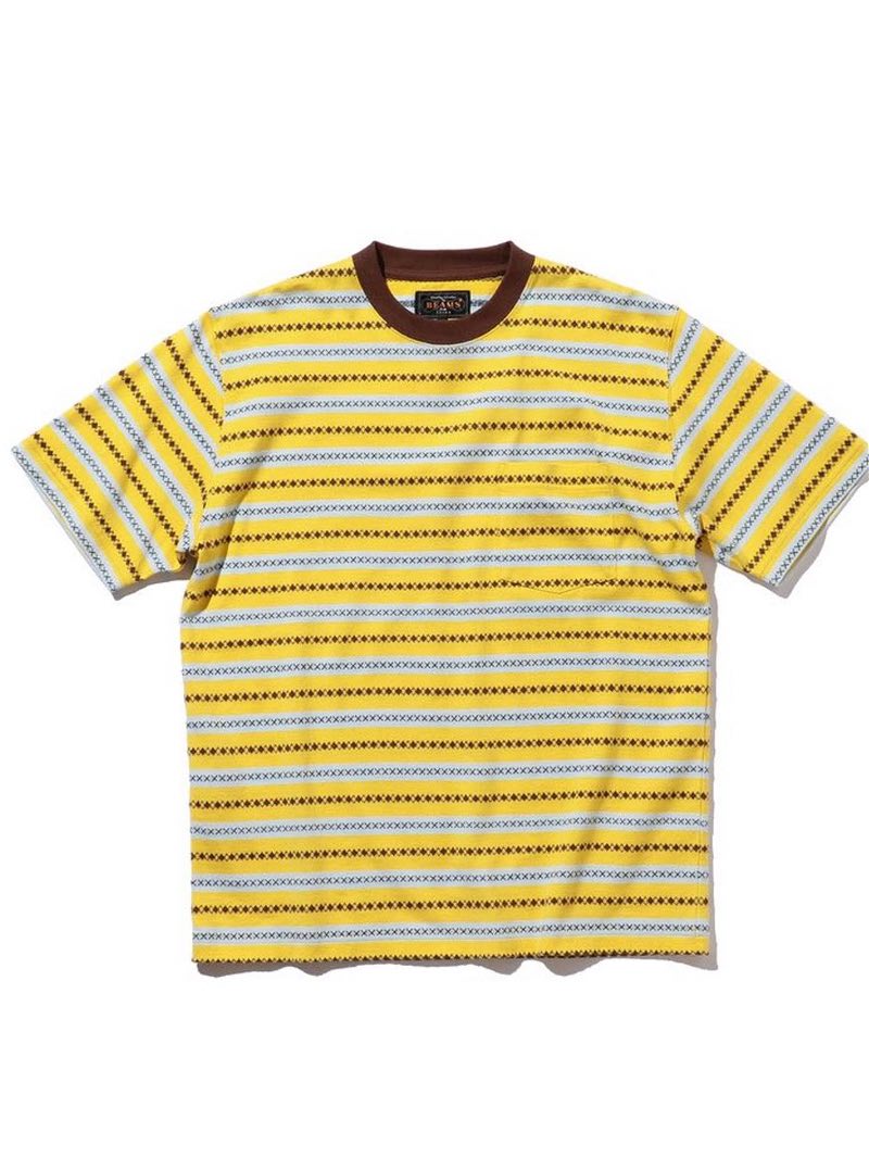Beams Plus Pocket Tee Jacquard Stripe Yellow