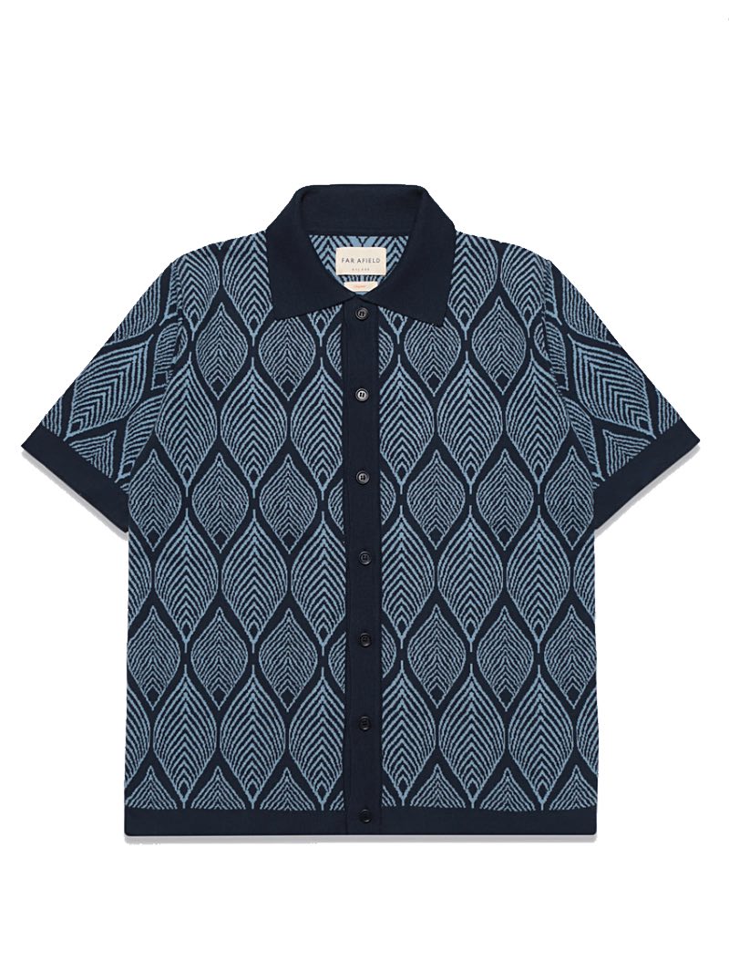 Far Afield Zigger SS Cardigan Navy Leaf