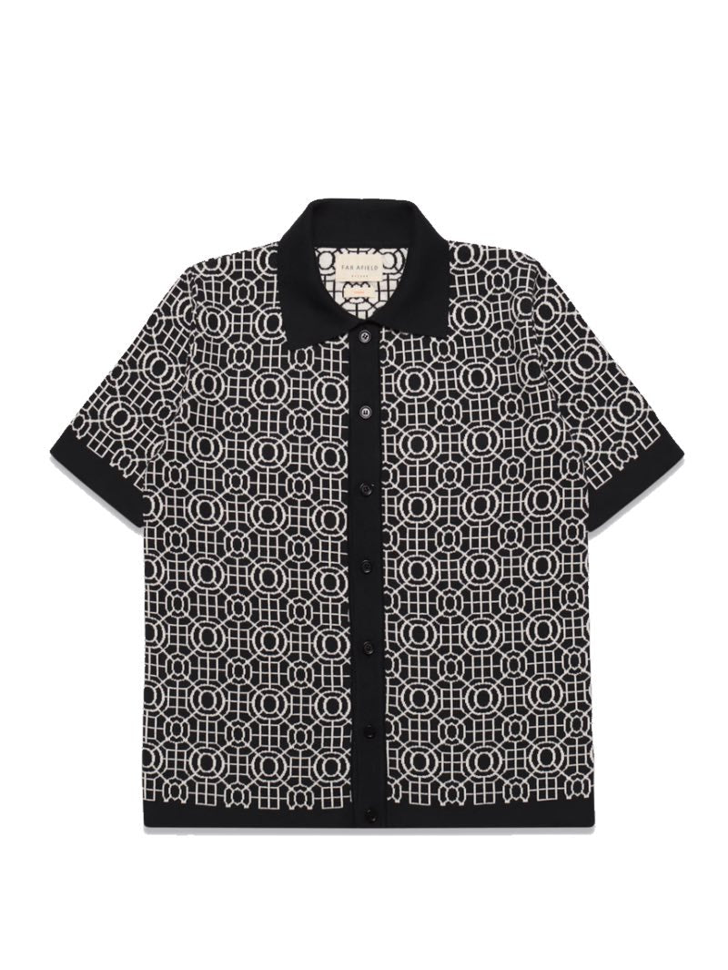 Far Afield Zigger SS Cardigan Black and White Rail