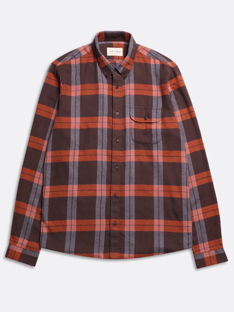 Far Afield Larry Check Shirt - Slate Brown / Burnt Orange