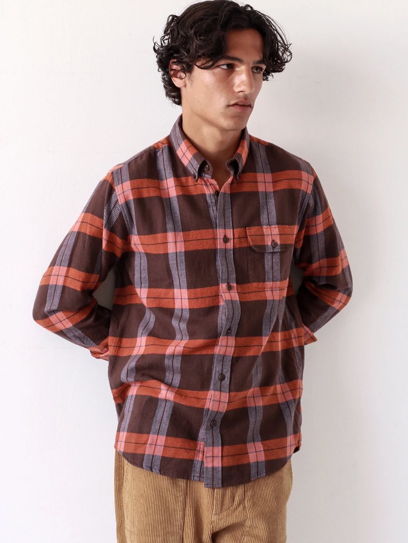 Far Afield Larry Check Shirt - Slate Brown / Burnt Orange