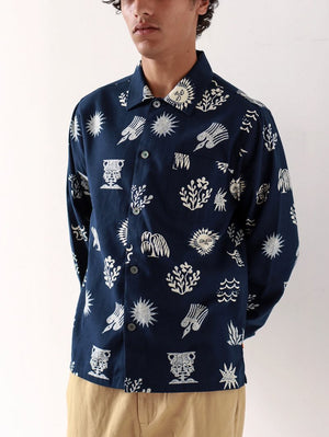 Far Afield Busey Shirt - Navy Folk Print