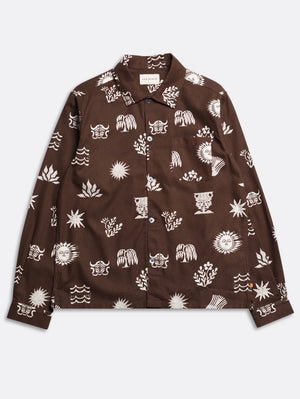 Far Afield Busey Shirt - Slate Brown Folk Print