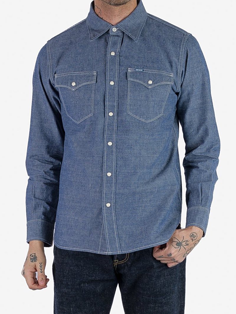 Iron Heart IHSH-13-BLU 10oz Selvedge Chambray Single Yoke Iron Heart IHSH-13-BLU 10oz Selvedge Chambray Single Yoke