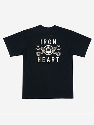 Iron Heart 7.5oz Black Printed Loopwheel Crew Neck T-Shirt IHT-2406-BLK