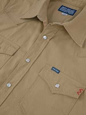Iron Heart 7oz Fatigue Cloth Short Sleeved Western Shirt - Khaki