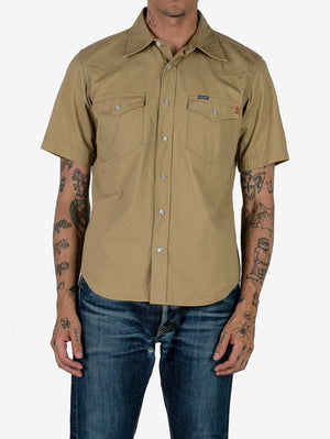 Iron Heart 7oz Fatigue Cloth Short Sleeved Western Shirt - Khaki