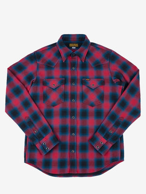Iron Heart Ultra Heavy Flannel Ombré Check Western Shirt - Red