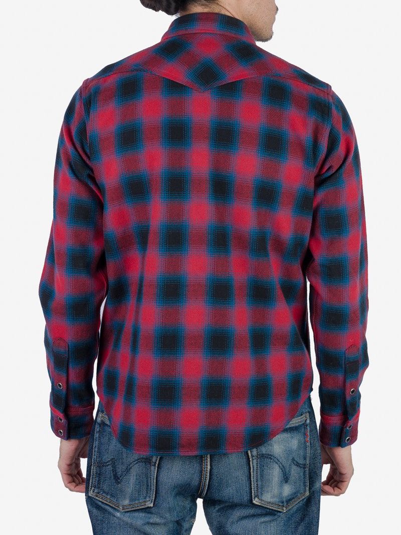 Iron Heart Ultra Heavy Flannel Ombré Check Western Shirt - Red