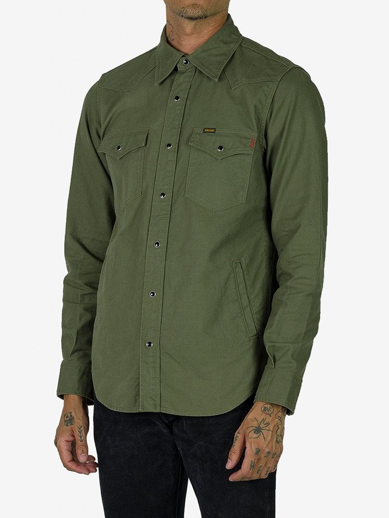 Iron Heart 9oz Military Serge CPO Shirt - Olive IHSH-381-OLV