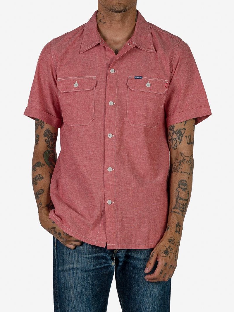 Iron Heart 7oz Fatigue Cloth Short Sleeved Western Shirt Red