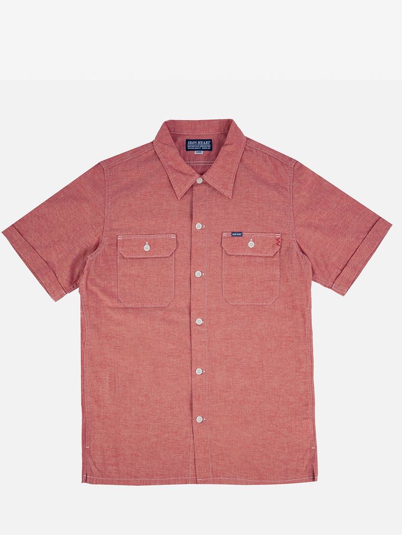 Iron Heart 7oz Fatigue Cloth Short Sleeved Western Shirt Red