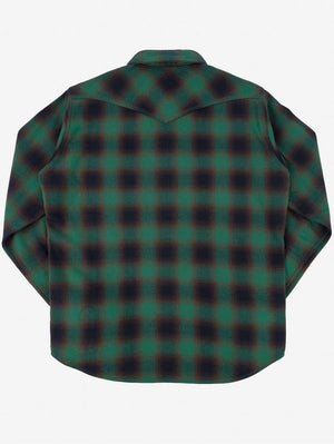 Iron Heart Ultra Heavy Flannel Ombré Check Western Shirt - Green