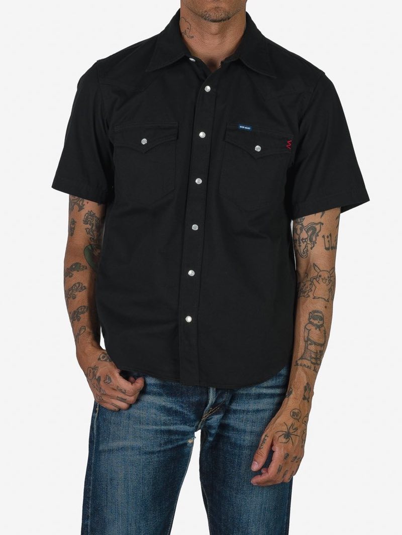 Iron Heart 7oz Fatigue Cloth Short Sleeved Western Shirt Black
