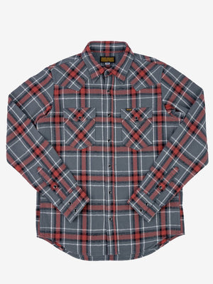 Iron Heart 12oz Slubby Heavy Flannel Herringbone Check Western Shirt - Grey