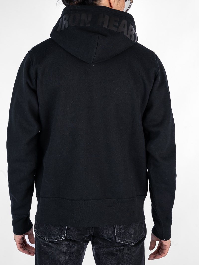 Iron Heart Black 14oz Ultra Heavyweight Loopwheel Cotton Zippered Hoodie