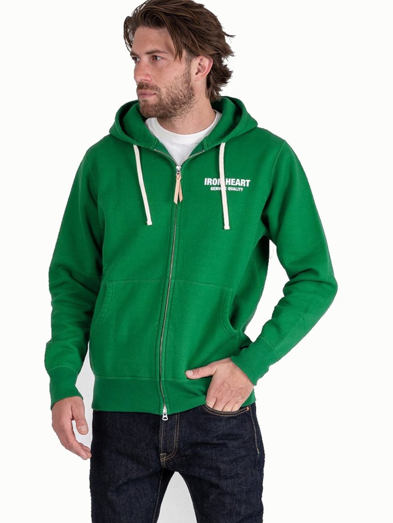 Iron Heart Green 14oz Ultra Heavyweight Loopwheel Cotton Zippered Hoodie