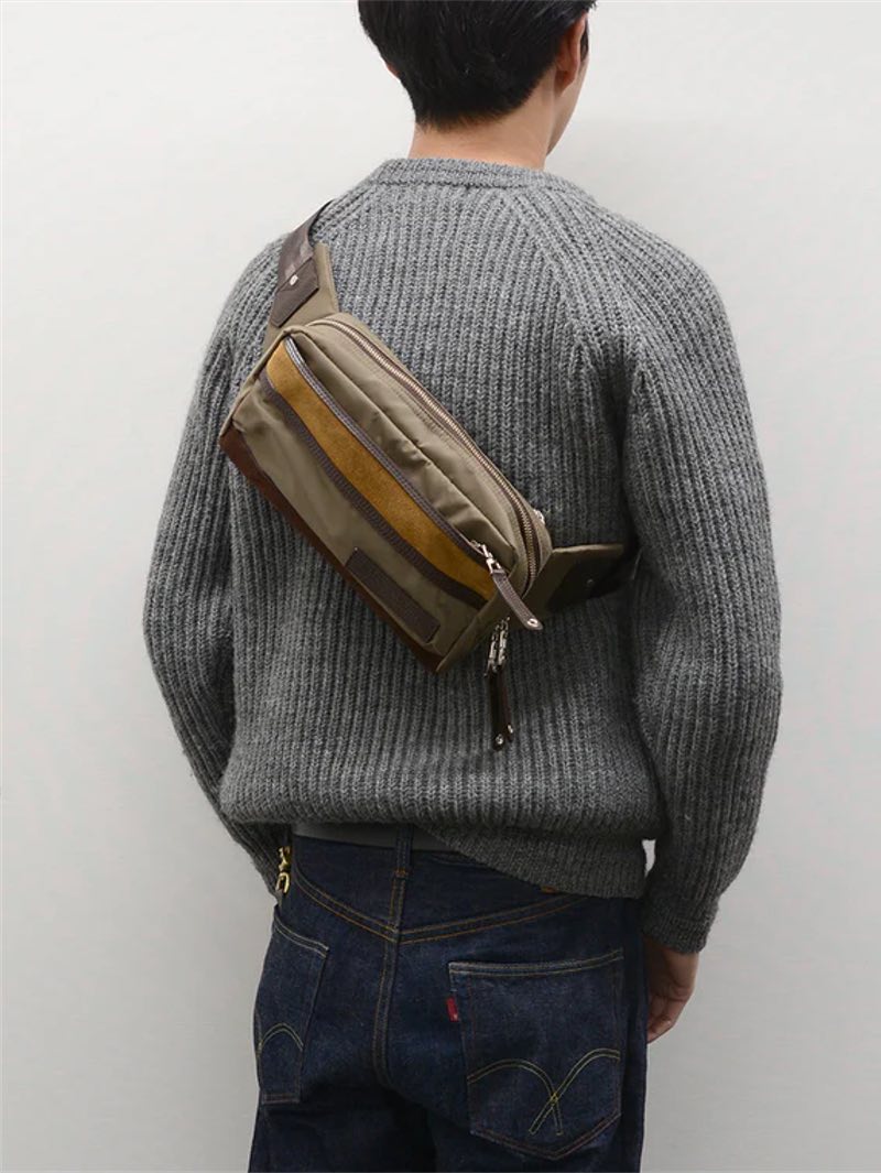 Master-Piece Beige 01386 Density shoulder bag/ nylon, leather-bos taurus