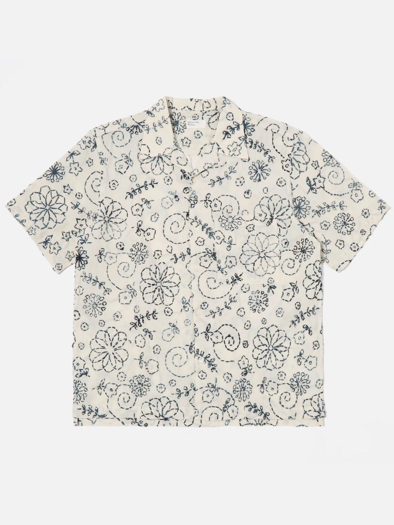 Universal Works Camp Shirt Ecru Charcoal