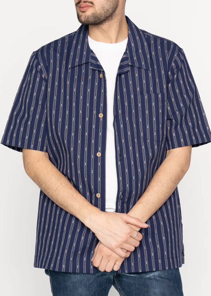 Naked & Famous Aloha Shirt - Vintage Dobby Stripes - Navy