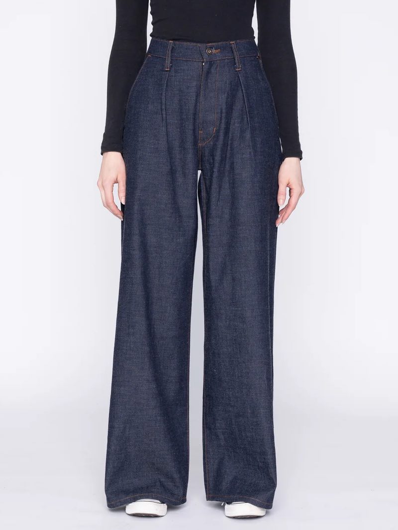 Naked and famous Women's Wide Leg Trouser Slub Nep Rinsed Denim