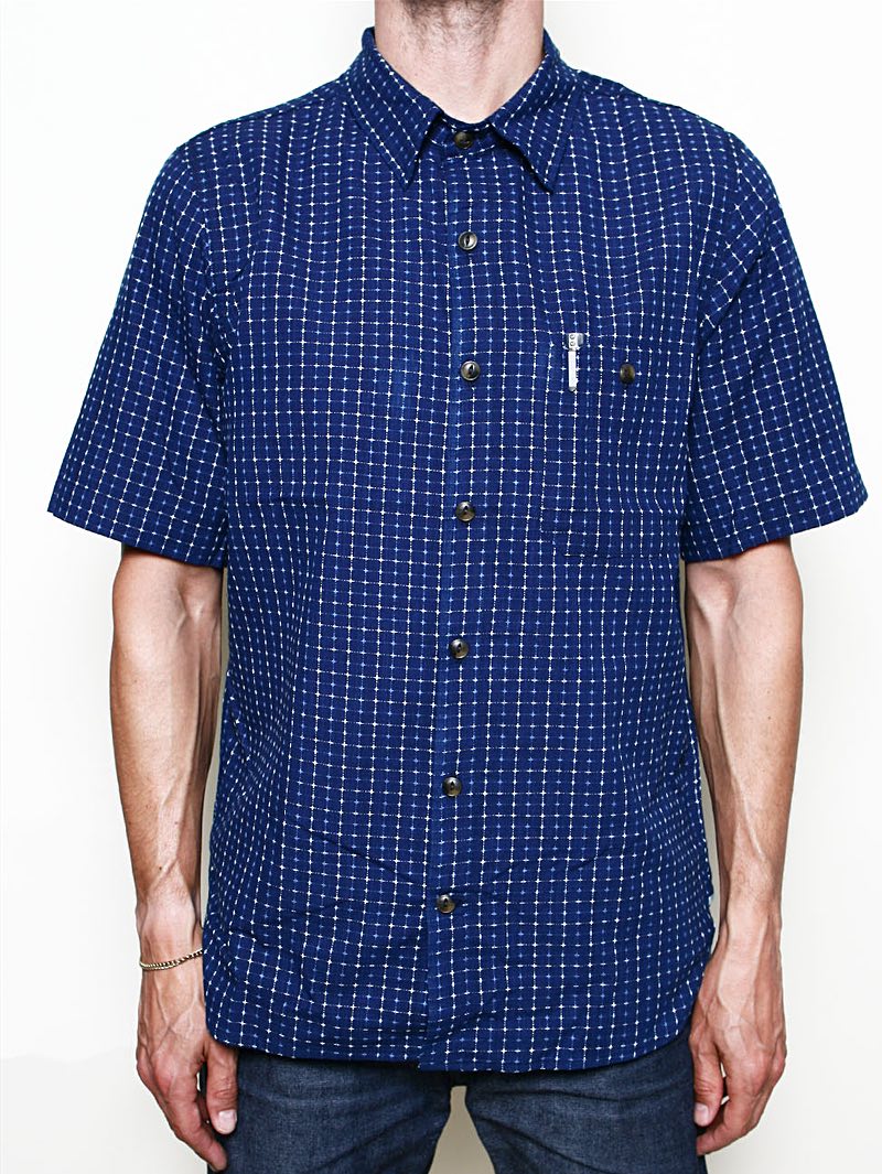 Rogue Territory Oxford Indigo Sashiko Grid Shirt
