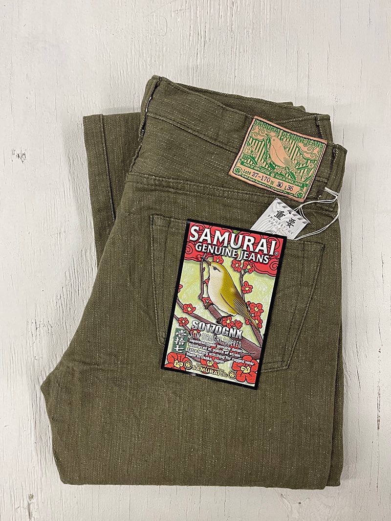 Samurai Jeans S0150GNX Uguisu Green Denim Regular Straight Jeans