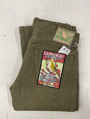 Samurai Jeans S0170GNX Uguisu Green Denim Slim Straight Jeans