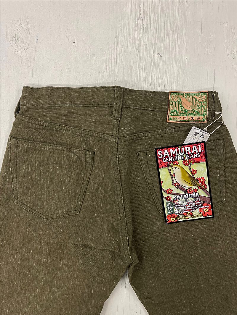 Samurai Jeans S0170GNX Uguisu Green Denim Slim Straight Jeans