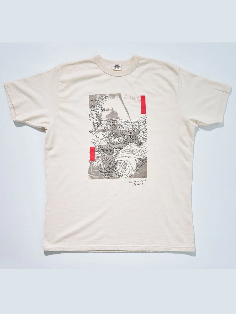 Samurai Jeans Ivory Aged Cotton Inlay Loopwheel T-Shirt "RASEN"