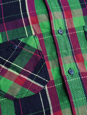 Samurai Jeans Rope Indigo Heavy Green Flannel Shirt