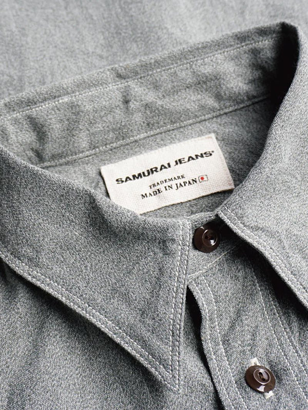 SAMURAI JEANS 緑波模様 半袖シャツ L Samurai Jeans Twisted Green Heather Selvedge Chambray Shirt