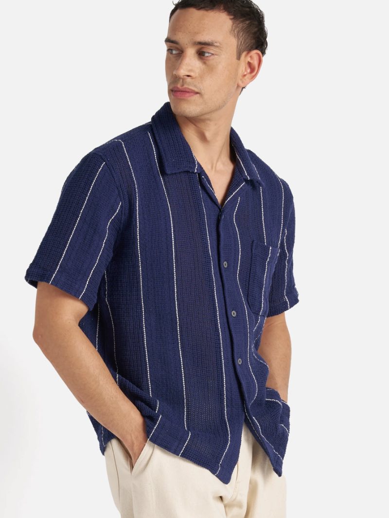 Universal Works Road Shirt Reef Stripe Navy