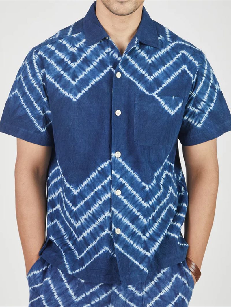 Umber & Ochre Chevron Shibori Kora Indigo Shirt