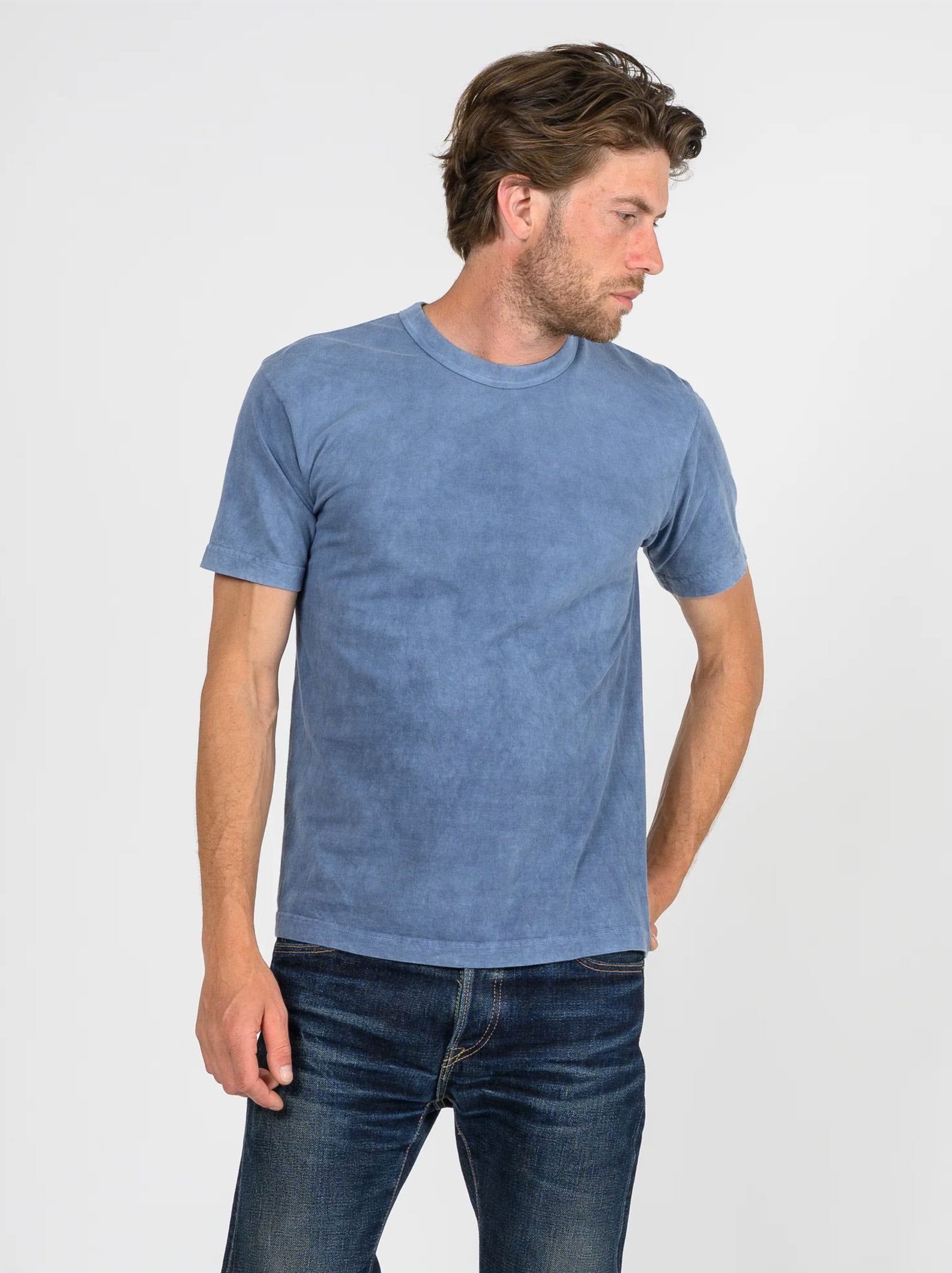 Iron Heart Natural Indigo 5.5oz Loopwheel Crew Neck T-Shirt