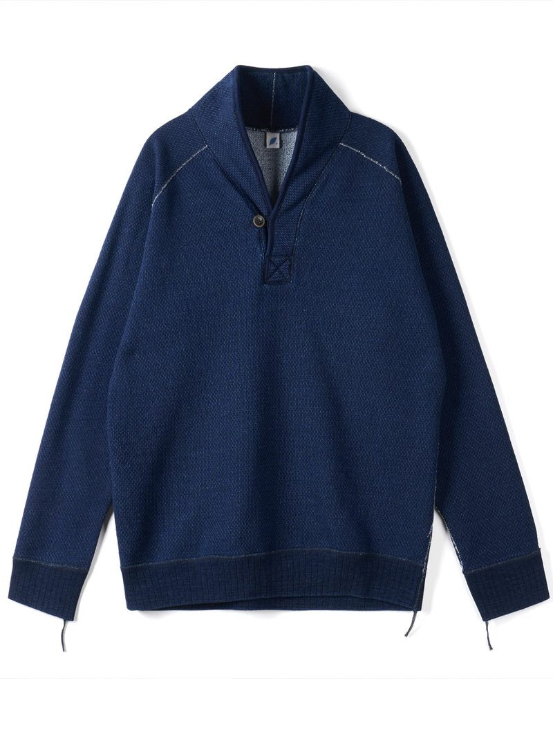 Pure Blue Japan Sashiko Shawl Collar Sweatshirt 5408-3